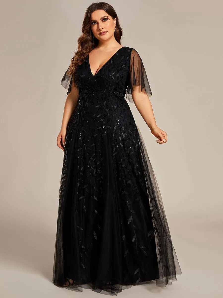 Sally sequin and tulle ball or evening dress with flutter sleeve