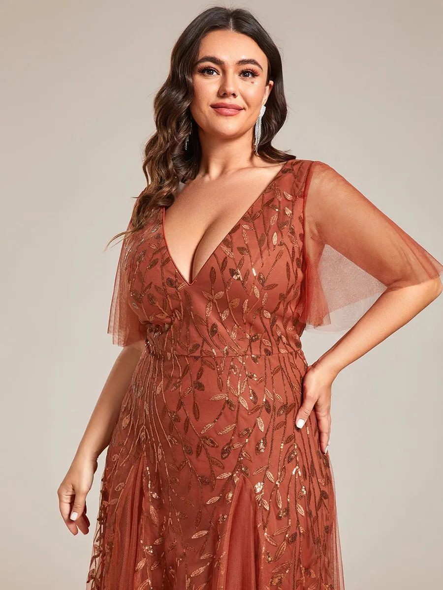 Sally sequin and tulle ball or evening dress with flutter sleeve