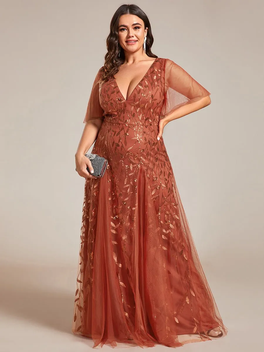 Sally sequin and tulle ball or evening dress with flutter sleeve