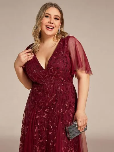 Sally sequin and tulle ball or evening dress with flutter sleeve