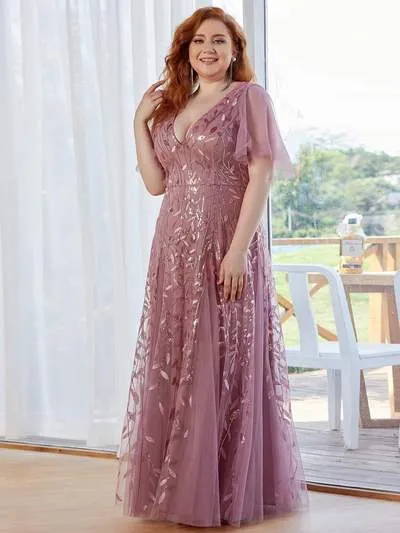 Sally sequin and tulle ball or evening dress with flutter sleeve