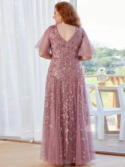Sally sequin and tulle ball or evening dress with flutter sleeve