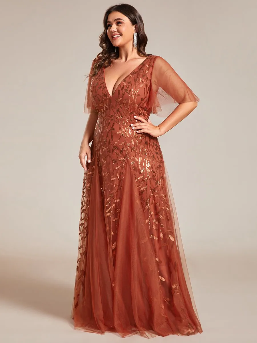 Sally sequin and tulle ball or evening dress with flutter sleeve