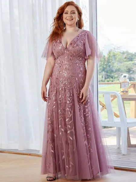 Sally sequin and tulle ball or evening dress with flutter sleeve