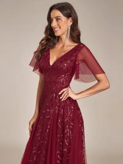 Sally sequin and tulle ball or evening dress with flutter sleeve
