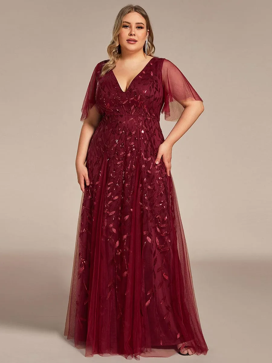 Sally sequin and tulle ball or evening dress with flutter sleeve