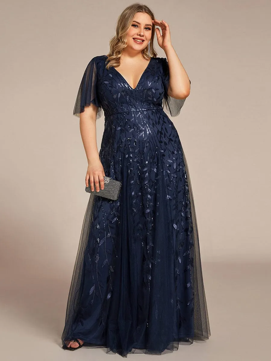 Sally sequin and tulle ball or evening dress with flutter sleeve