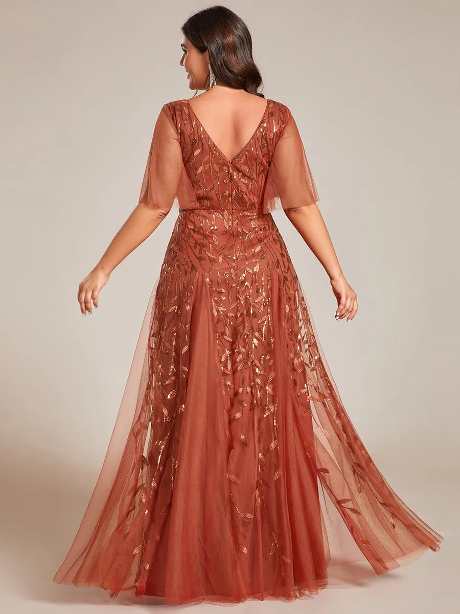 Sally sequin and tulle ball or evening dress with flutter sleeve