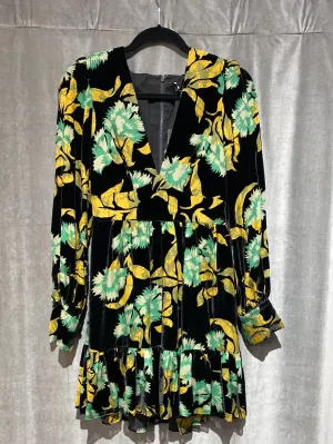 Saloni Black Long Sleeve Velvet 'DEVORE' Dress with V Neck