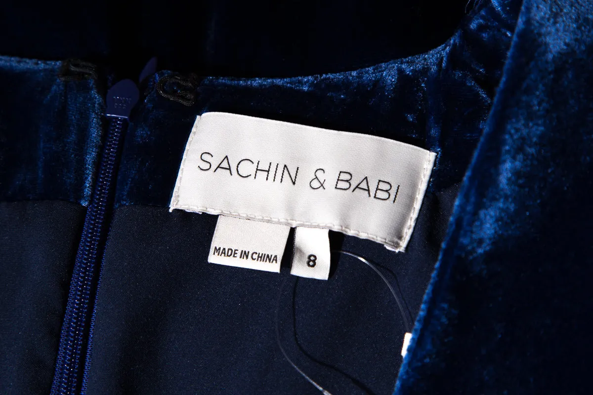 Sanchin & Babi Velvet Navy Dress SZ 8 NWT