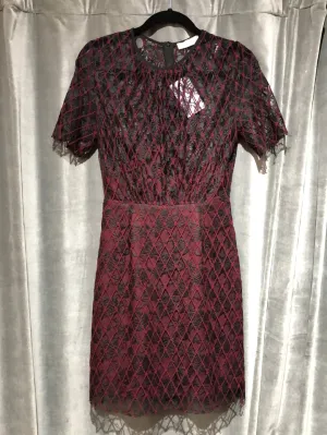 Sandro Black and Maroon Lace Sheer Short Sleeve Straight Dress
