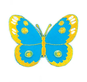 Sew On Motifs Lace Jeans Dresses Appliques Patches 5 cm -Blue Yellow Butterfly