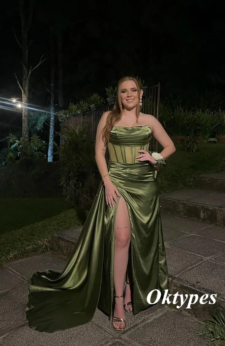 Sexy Clover Soft Satin Sweetheart Side Slit Mermaid Long Prom Dresses, PDS1030