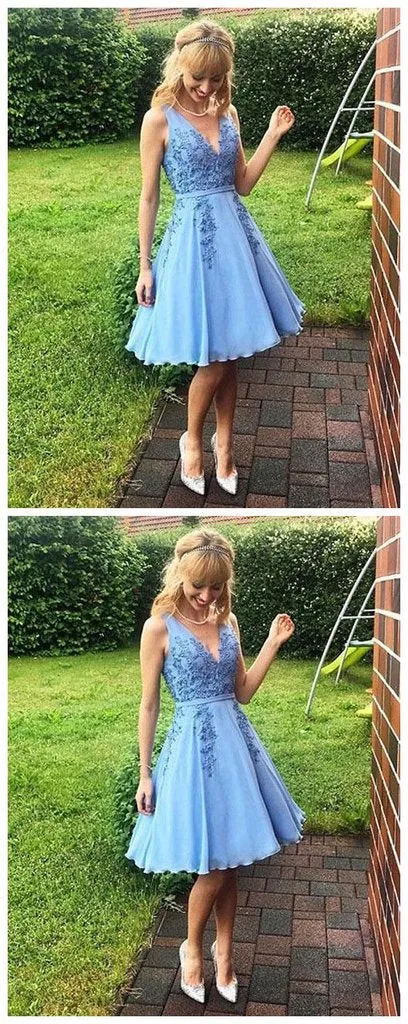 Sexy Deep V Neck Knee Length With Appliques Homecoming Dresses