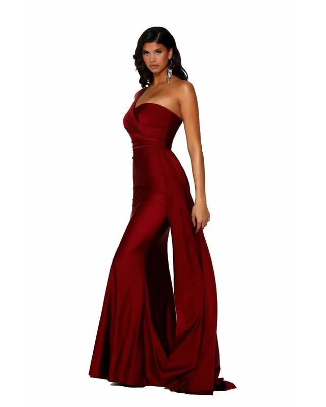 Sexy One Shoulder Khaki Bridesmaid Dress Mermaid Maid of Honor Bride Silk Like Satin Dress for Girls