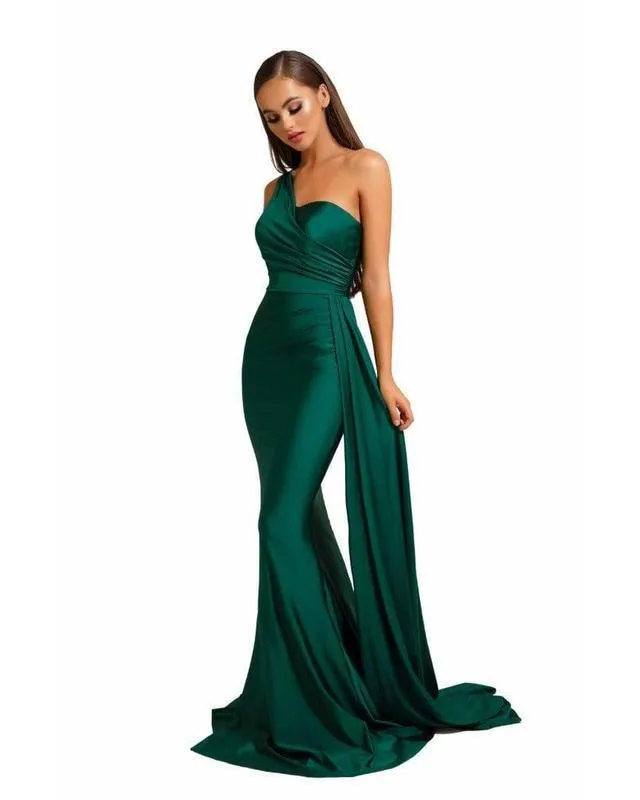 Sexy One Shoulder Khaki Bridesmaid Dress Mermaid Maid of Honor Bride Silk Like Satin Dress for Girls
