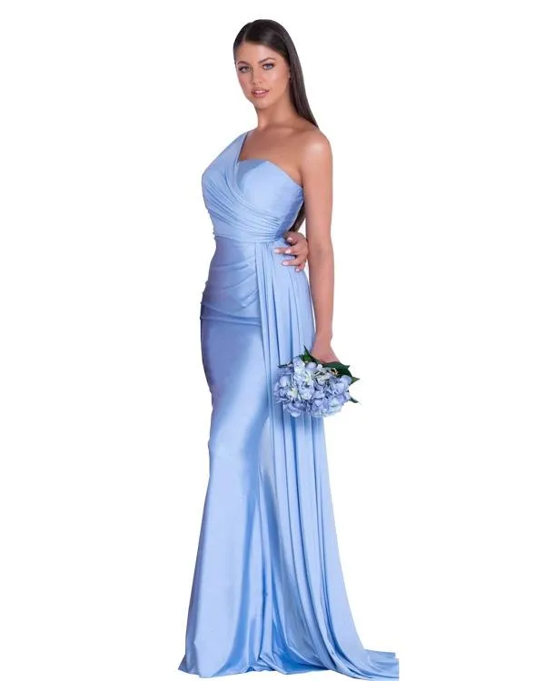 Sexy One Shoulder Khaki Bridesmaid Dress Mermaid Maid of Honor Bride Silk Like Satin Dress for Girls