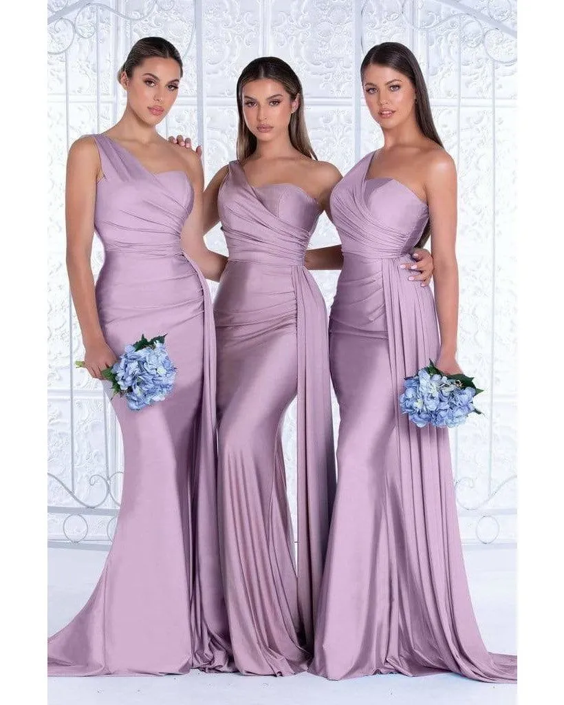 Sexy One Shoulder Khaki Bridesmaid Dress Mermaid Maid of Honor Bride Silk Like Satin Dress for Girls