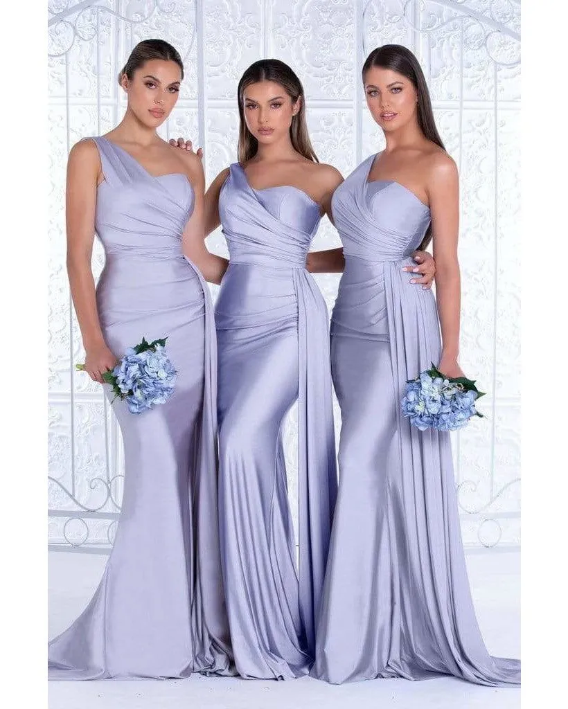 Sexy One Shoulder Khaki Bridesmaid Dress Mermaid Maid of Honor Bride Silk Like Satin Dress for Girls
