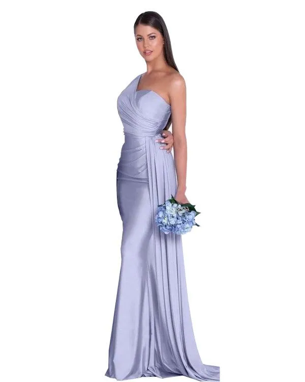 Sexy One Shoulder Khaki Bridesmaid Dress Mermaid Maid of Honor Bride Silk Like Satin Dress for Girls