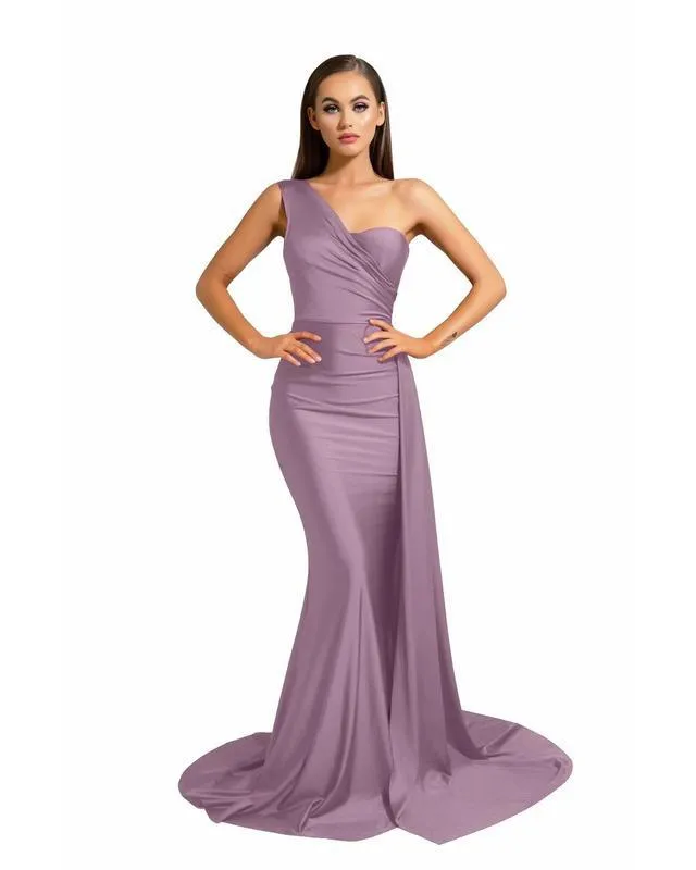 Sexy One Shoulder Khaki Bridesmaid Dress Mermaid Maid of Honor Bride Silk Like Satin Dress for Girls