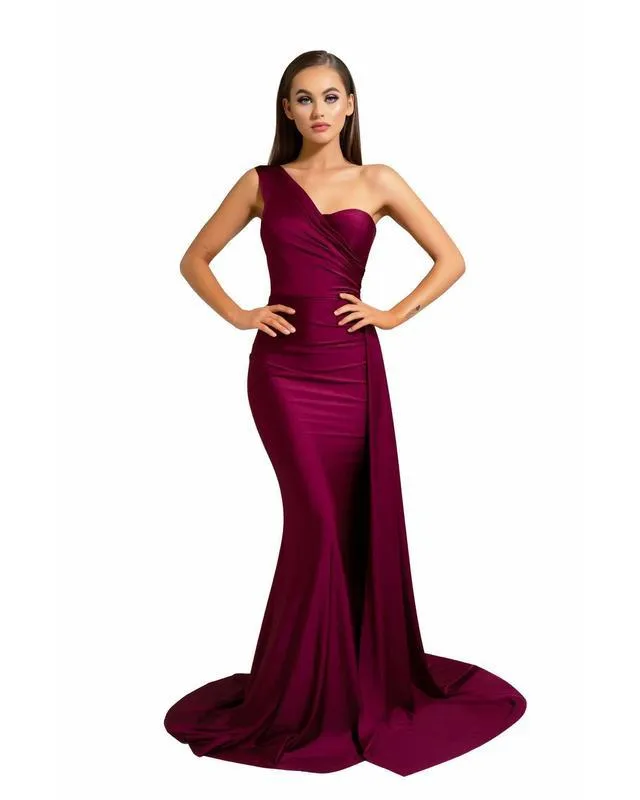 Sexy One Shoulder Khaki Bridesmaid Dress Mermaid Maid of Honor Bride Silk Like Satin Dress for Girls