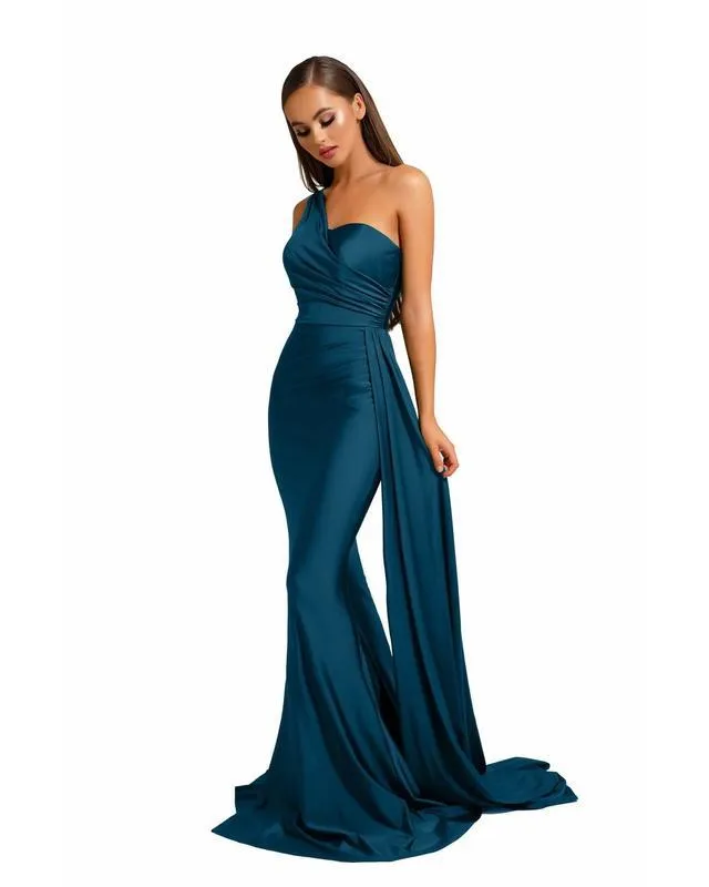 Sexy One Shoulder Khaki Bridesmaid Dress Mermaid Maid of Honor Bride Silk Like Satin Dress for Girls