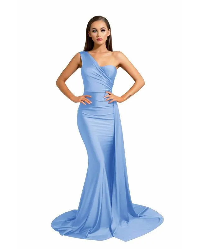 Sexy One Shoulder Khaki Bridesmaid Dress Mermaid Maid of Honor Bride Silk Like Satin Dress for Girls