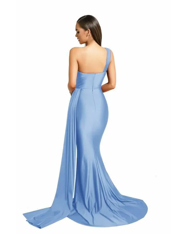 Sexy One Shoulder Khaki Bridesmaid Dress Mermaid Maid of Honor Bride Silk Like Satin Dress for Girls