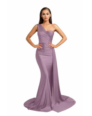Sexy One Shoulder Khaki Bridesmaid Dress Mermaid Maid of Honor Bride Silk Like Satin Dress for Girls