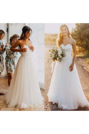 Sexy Sweetheart Lace Appliques Beads Backless Tulle Beach Bahamian Wedding Dress