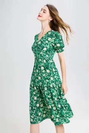 Short Sleeve V-neck Silk Dress