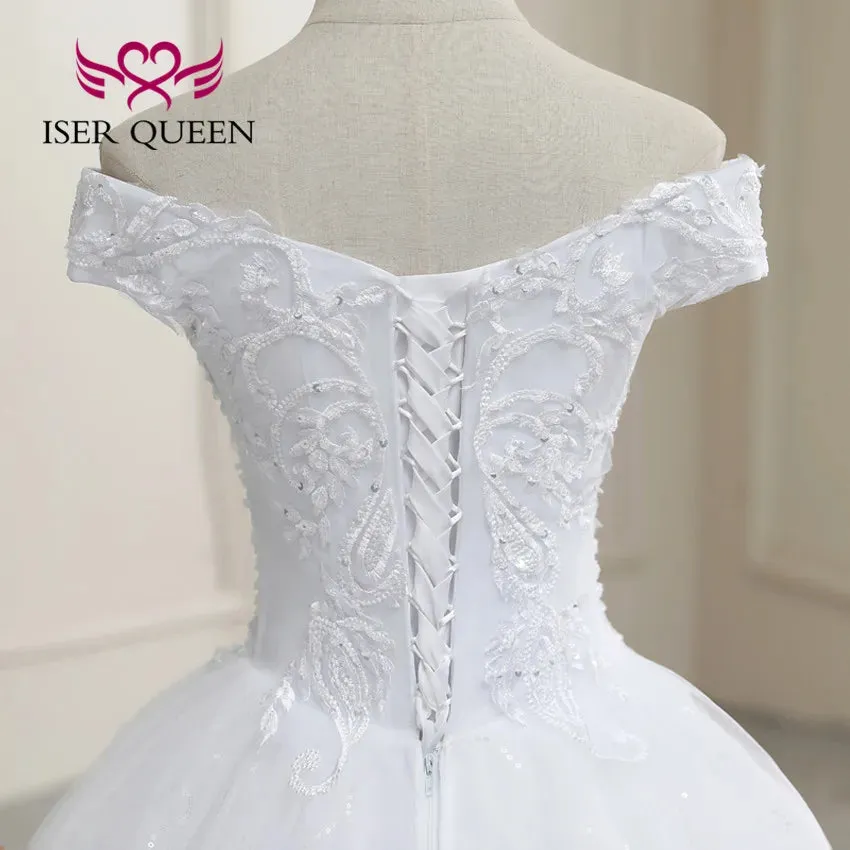 Short Sleeves Off the shoulder Ball Gown Wedding Dress