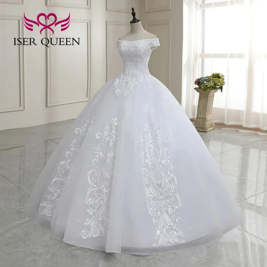 Short Sleeves Off the shoulder Ball Gown Wedding Dress