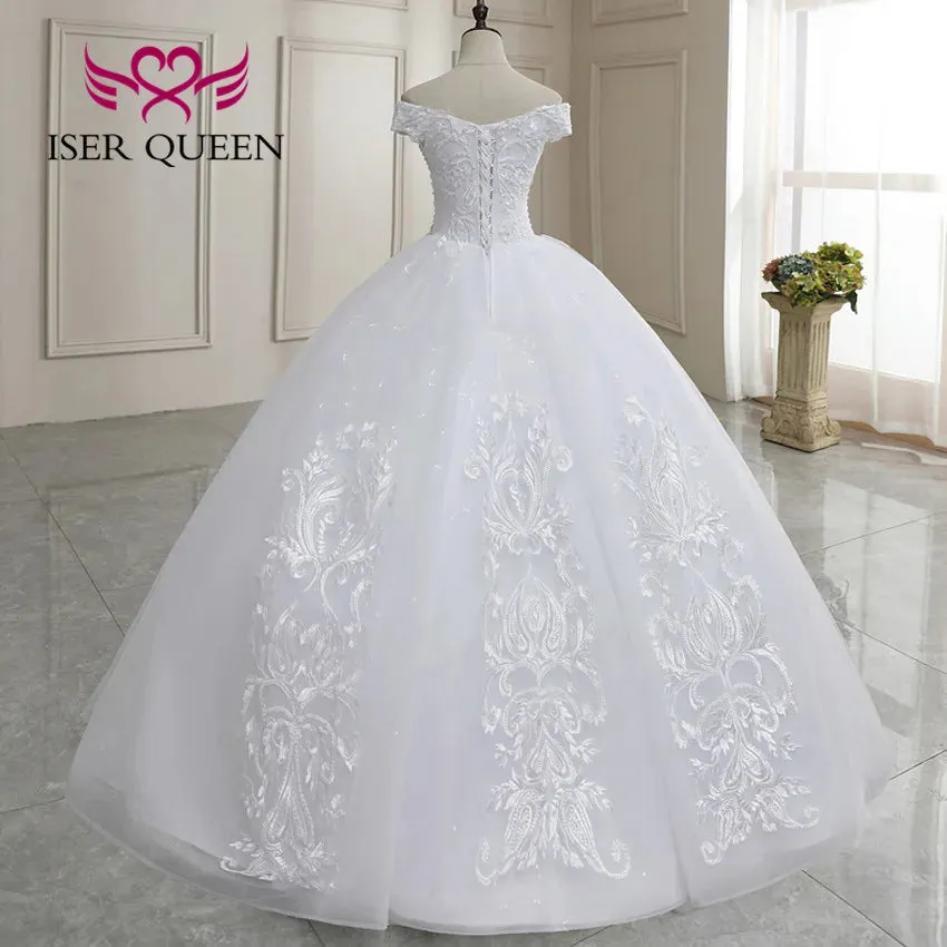 Short Sleeves Off the shoulder Ball Gown Wedding Dress