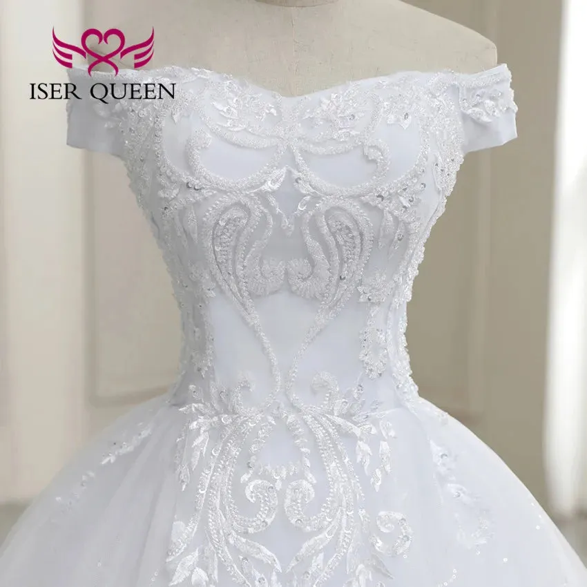 Short Sleeves Off the shoulder Ball Gown Wedding Dress