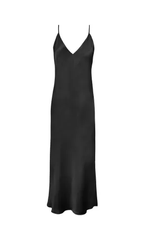 Silk Bias Maxi Dress - Black