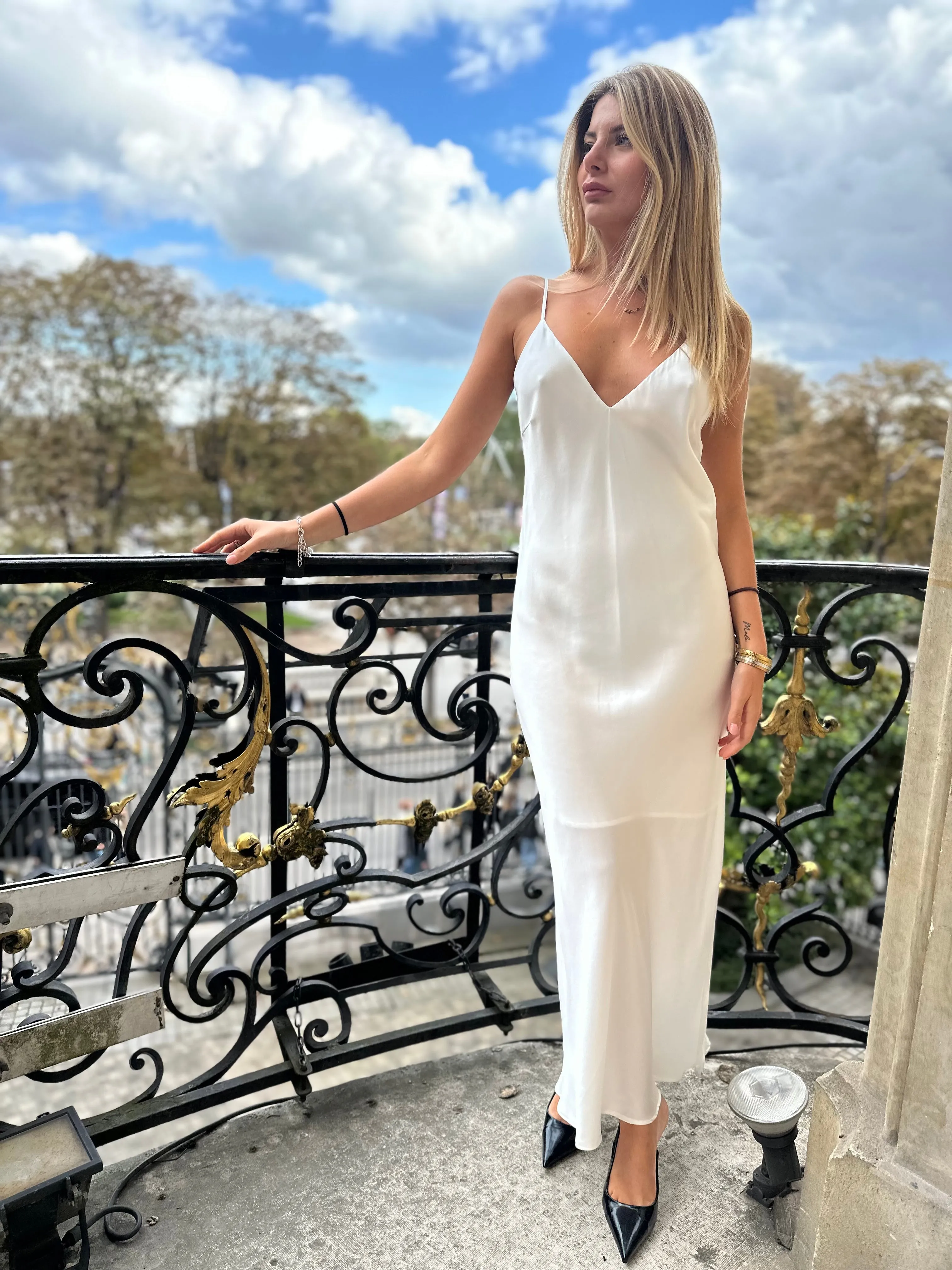 Silk Bias Maxi Dress - Cloud