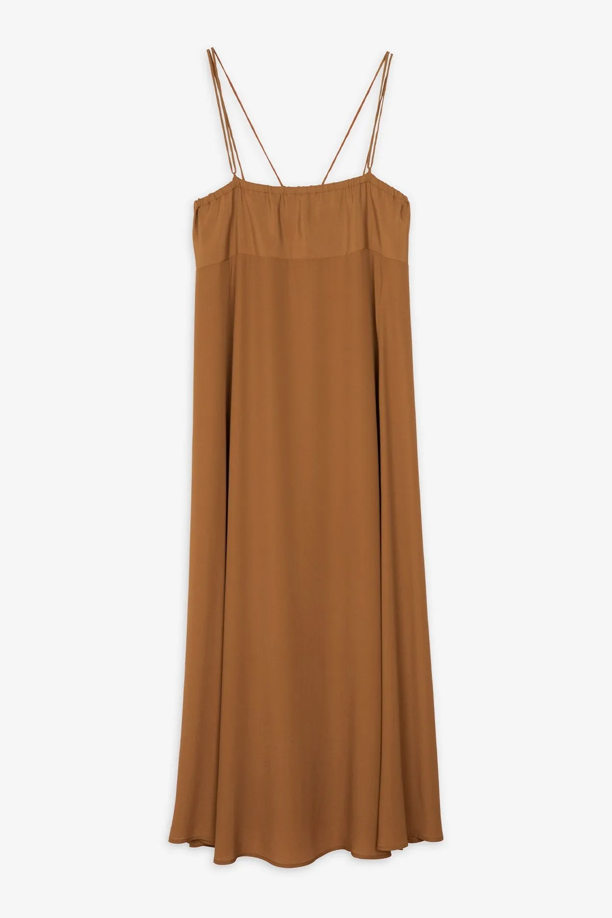 SILK BLEND LONG DRESS - CUOIO COLOR