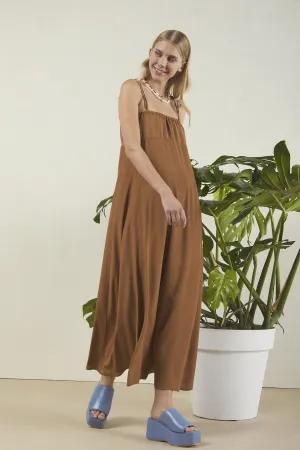 SILK BLEND LONG DRESS - CUOIO COLOR