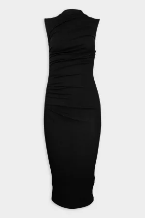 Silk Rib Sleeveless Twist Midi Dress in Black