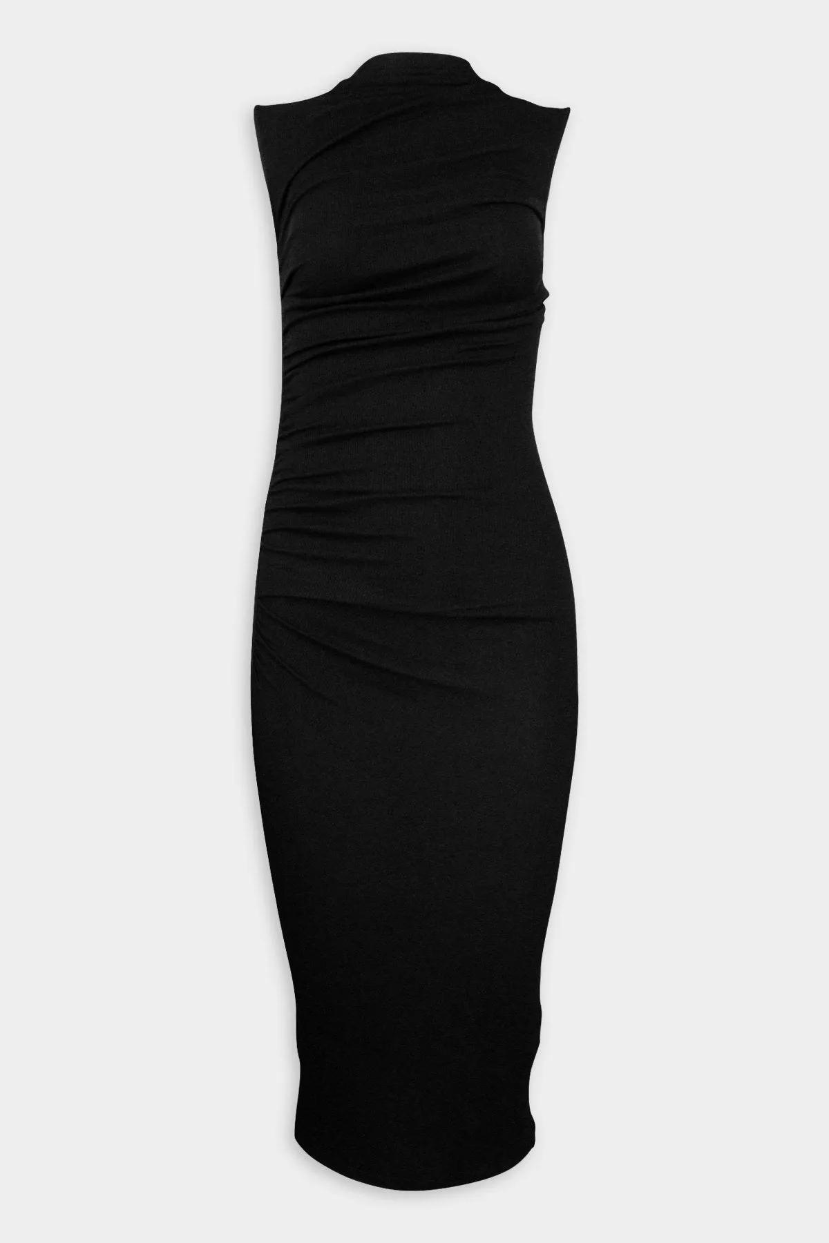Silk Rib Sleeveless Twist Midi Dress in Black