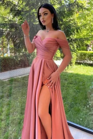 Simple Sweetheart Off-the-shoulder A-line Prom Dress With Split Long