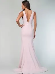 Simple V-neck Peach Mermaid Long Cheap Bridesmaid Dresses, TYP1852