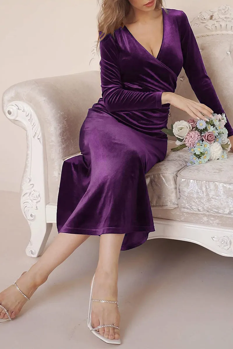 Solid V Neck Trumpet Mermaid Dresses(4 Colros)