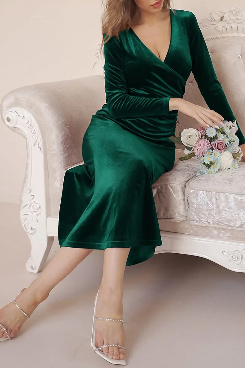 Solid V Neck Trumpet Mermaid Dresses(4 Colros)