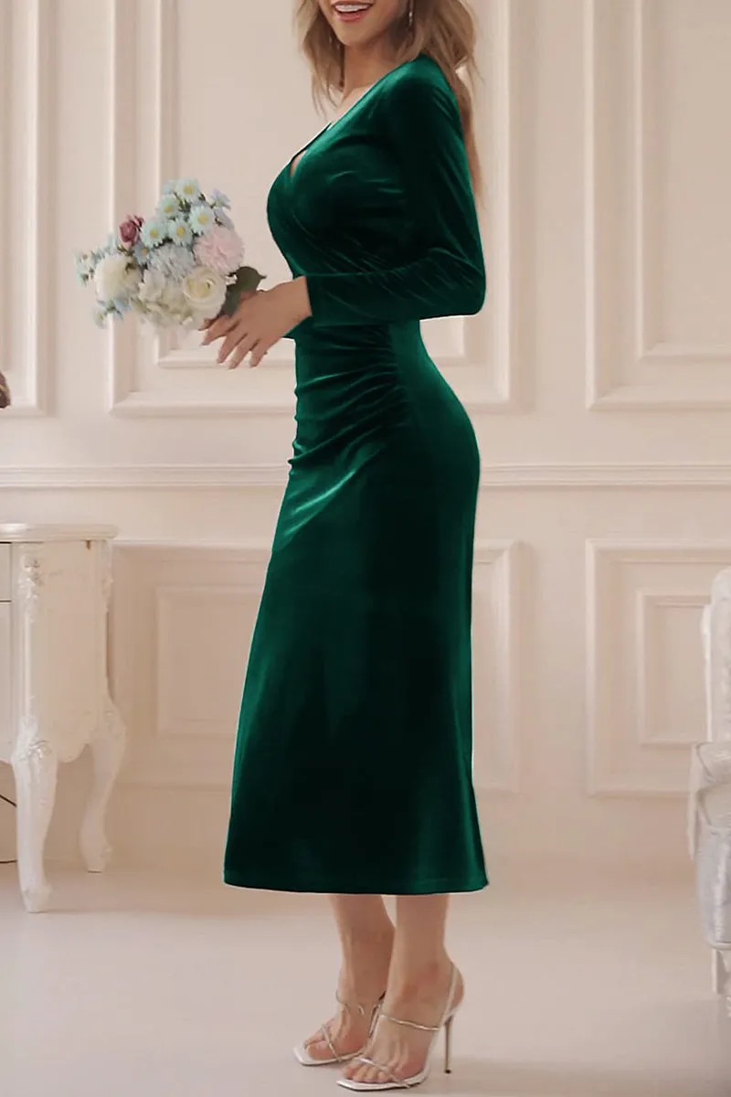 Solid V Neck Trumpet Mermaid Dresses(4 Colros)