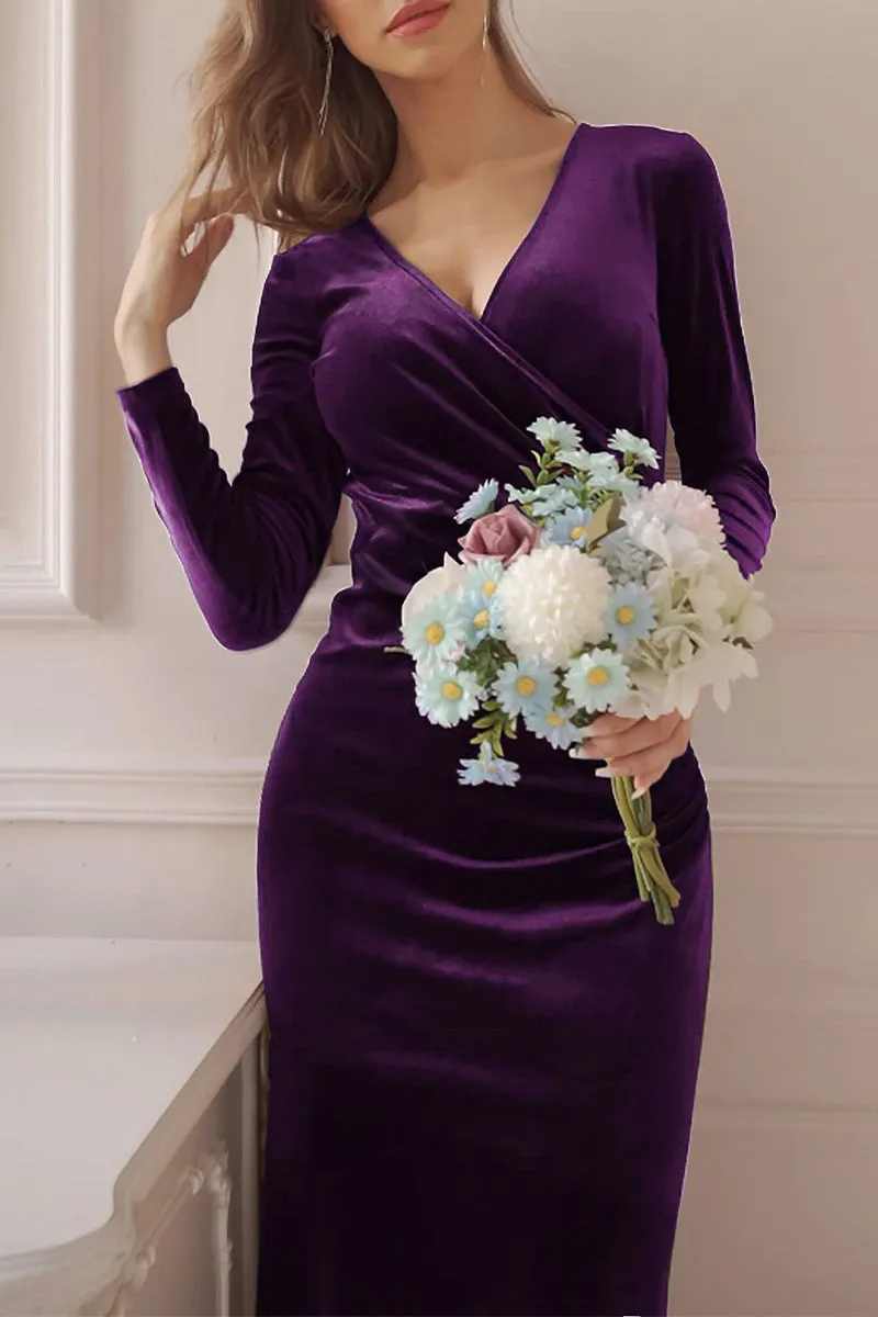 Solid V Neck Trumpet Mermaid Dresses(4 Colros)