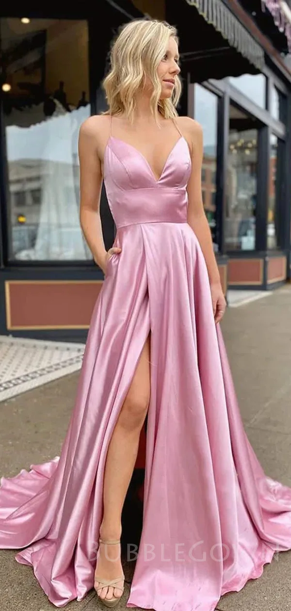 Spaghetti Straps Side Long Evening Prom Dresses, MR7020