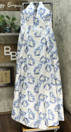 Speechless Juniors' Metallic Floral Brocade Halter Gown Blue / Gold 15